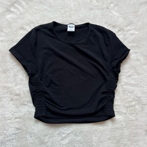 Aritzia TNA Black Gathered Short Sleeve Tee